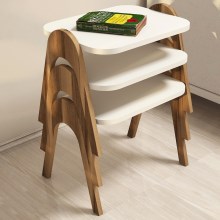 SADA 3x Odkládací stolek PARIS krémová/hnědá