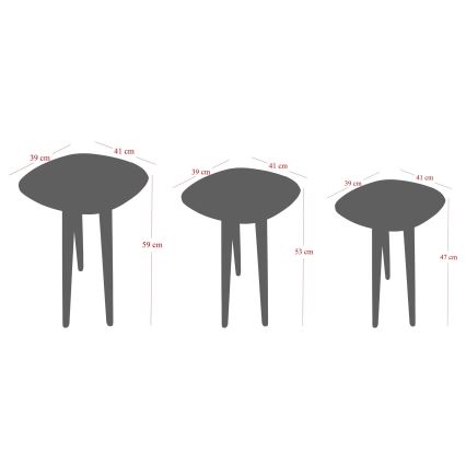 SADA 3x Odkládací stolek TYN 41x39 cm hnědá