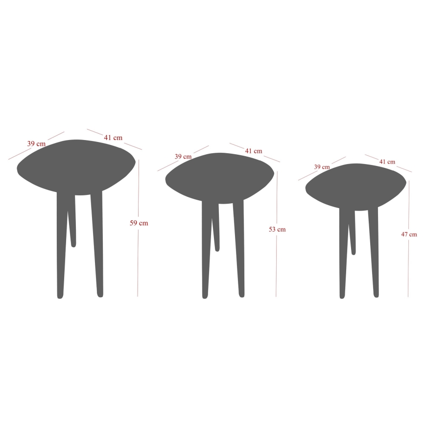 SADA 3x Odkládací stolek TYN 41x39 cm hnědá