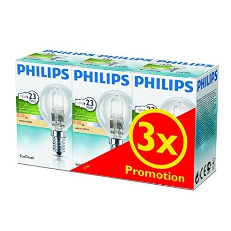 SADA 3x Stmívatelná halogenová žárovka Philips E14/18W/230V 2800K
