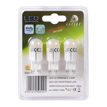 SADA 3x Stmívatelná LED žárovka G9/3W/230V - Lucide 50461/13/60 SADA 3x Stmívatelná LED žárovka G9/3W/230V - Lucide 50461/13/60