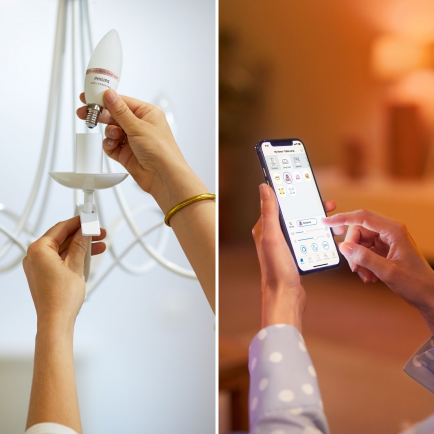 SADA 4x LED RGB Stmívatelná žárovka Philips SMART C37 E14/4,9W/230V 2200-6500K
