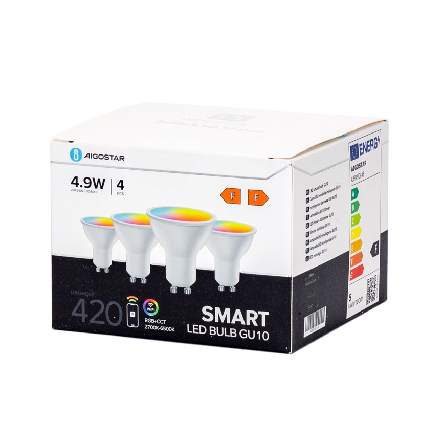 SADA 4x LED RGBW Stmívatelná žárovka Smart GU10/4,9W/230V 2700-6500K - Aigostar
