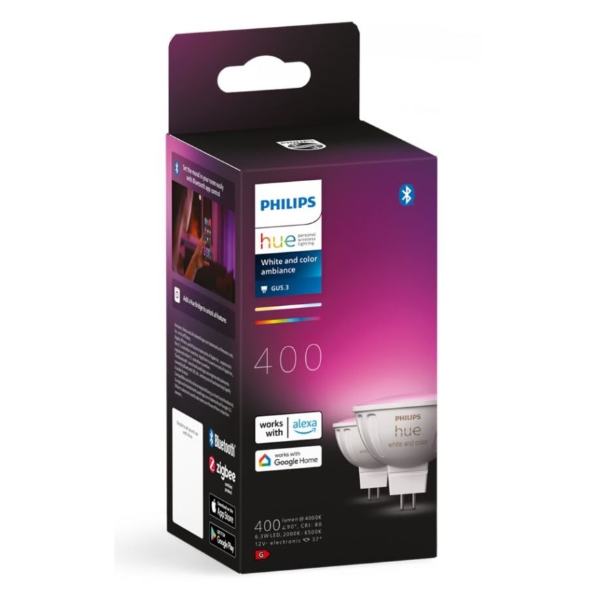 SADA 4x LED RGBW Stmívatelná žárovka Philips Hue WHITE AND COLOR AMBIANCE GU5,3/MR16/6,3W/12V 2000-6500K