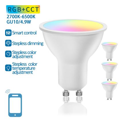 SADA 4x LED RGBW Stmívatelná žárovka Smart GU10/4,9W/230V 2700-6500K - Aigostar