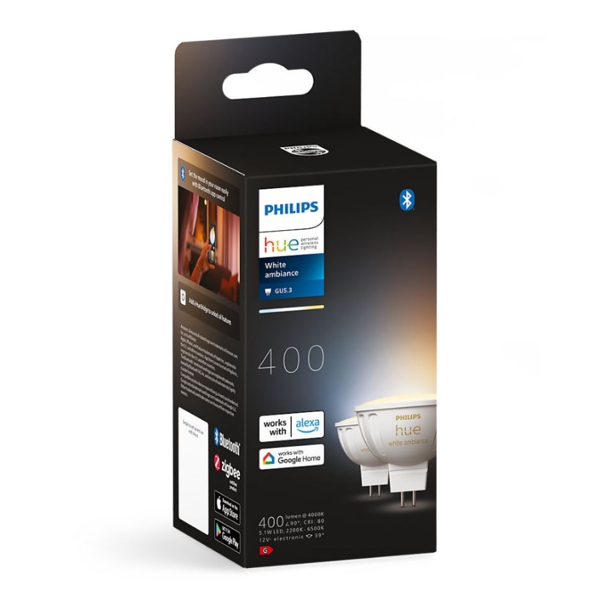 SADA 4x LED Stmívatelná žárovka Philips Hue WHITE AMBIANCE GU5,3/MR16/5,1W/12V 2200-6500K