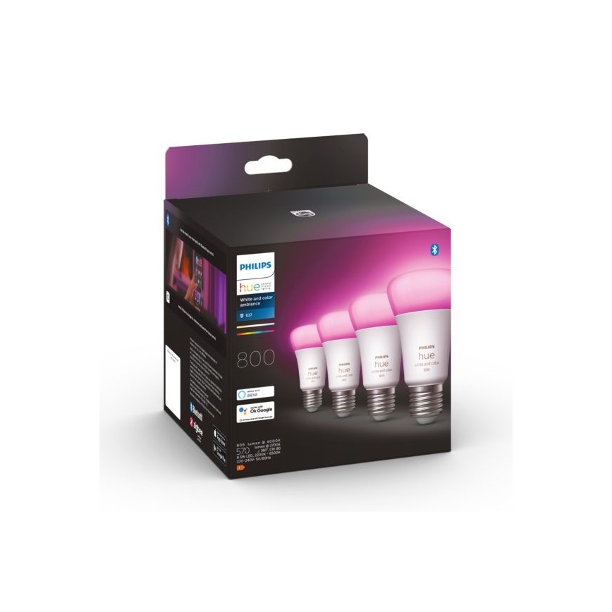 SADA 4x LED Stmívatelná žárovka Philips Hue White And Color Ambiance E27/6,5W/230V 2000-6500K