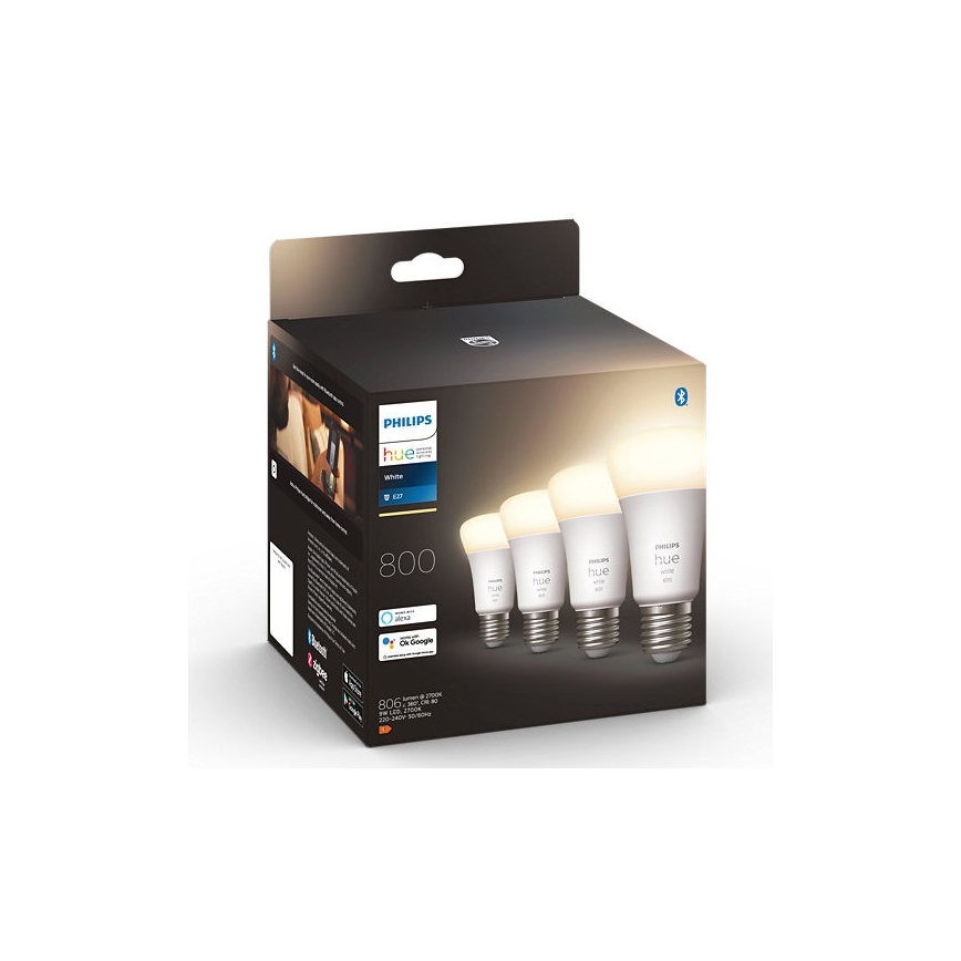 SADA 4x LED Stmívatelná žárovka Philips Hue WHITE A60 E27/9W/230V 2700K