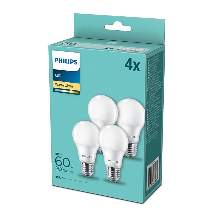 SADA 4x LED Žárovka Philips E27/8W/230V 2700K