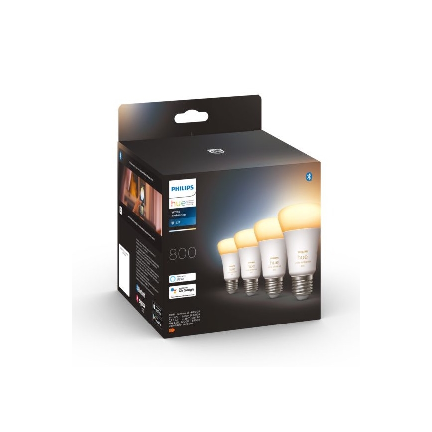 SADA 4xLED Stmívatelná žárovka Philips Hue WHITE AMBIANCE E27/6W/230V 2200-6500K
