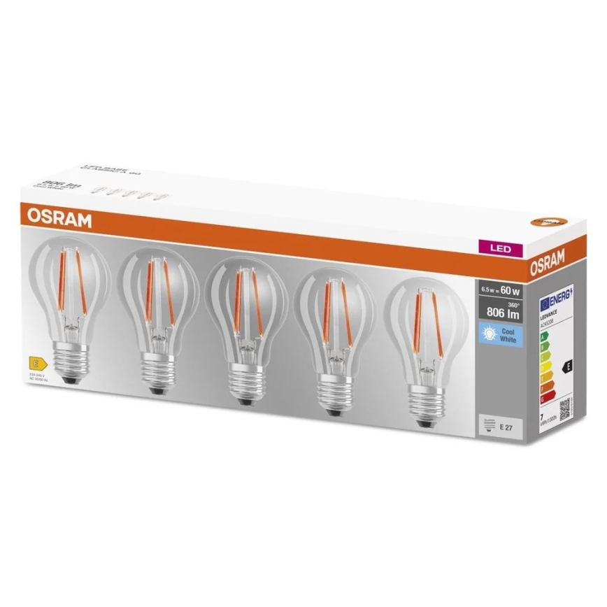 SADA 5x LED Žárovka BASE CLASSIC FILAMENT A60 E27/7W/230V 4000K - Osram