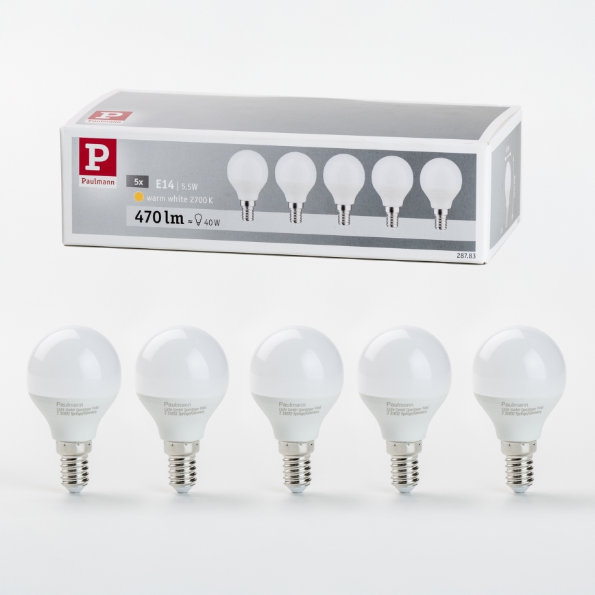 SADA 5x LED Žárovka P45 E14/5,5W/230V 2700K - Paulmann 28783