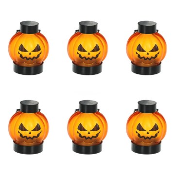SADA 6x LED Dekorace HALLOWEEN LED/1xCR2032/teplá bílá dýně