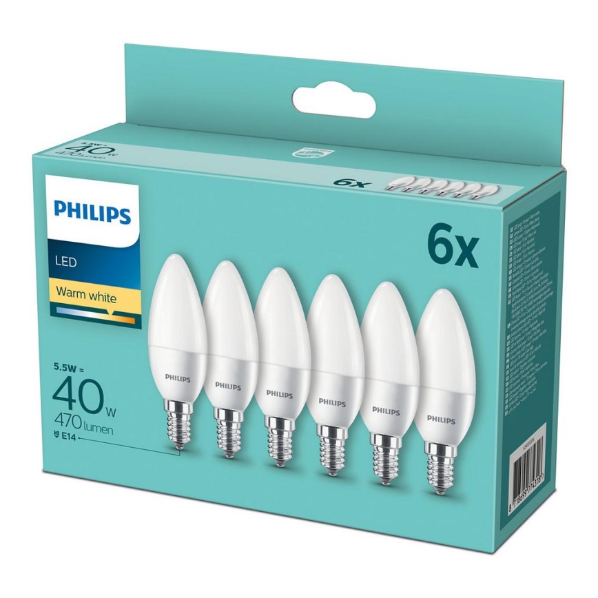 SADA 6x LED Žárovka Philips E14/5,5W/230V 2700K