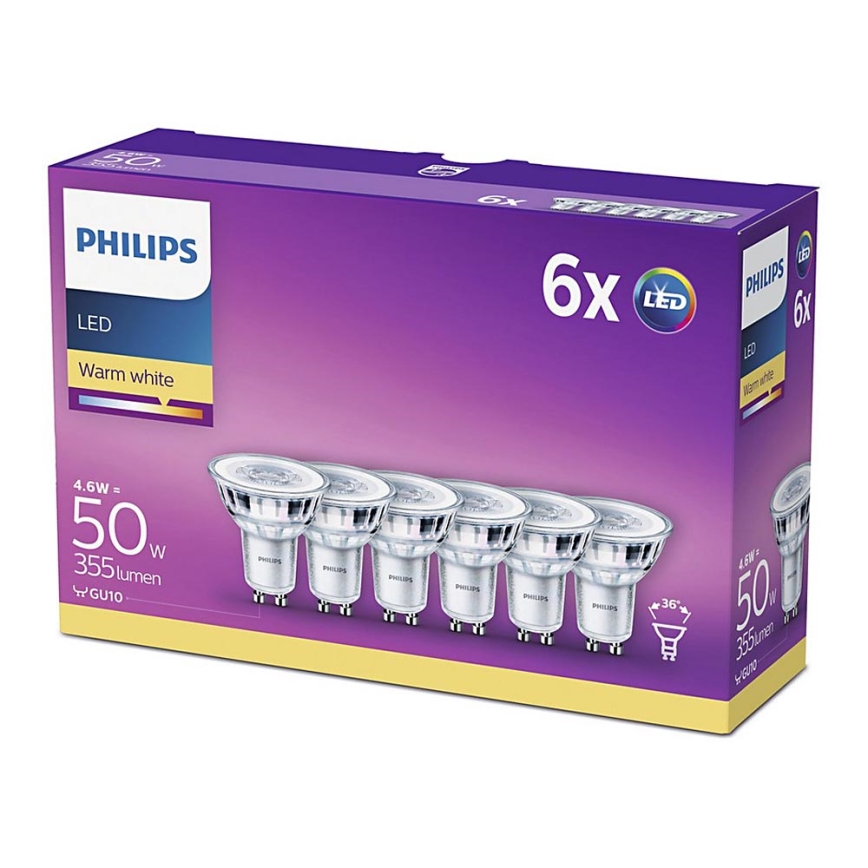 SADA 6x LED Žárovka Philips GU10/4,6W/230V 2700K