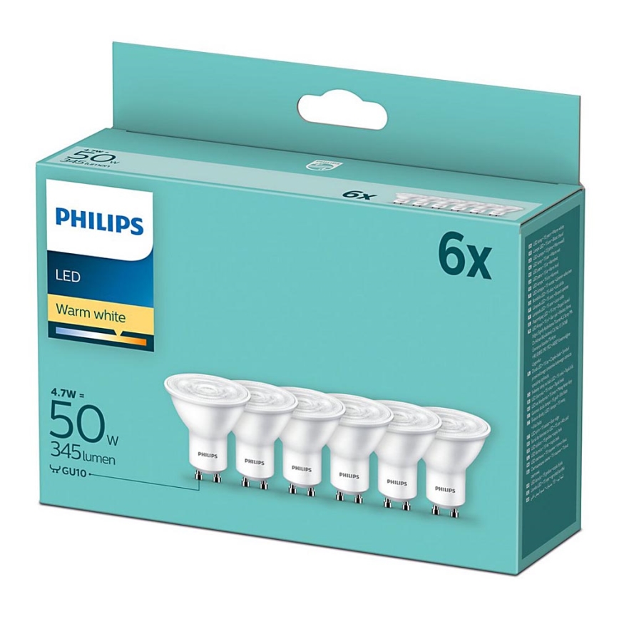 SADA 6x LED Žárovka Philips GU10/4,7W/230V 2700K