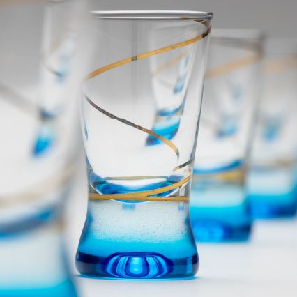 Sada 6x sklenice na panáky 25 ml čirá modrá