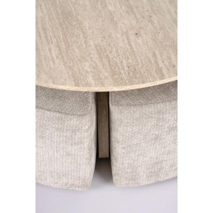 SADA Konferenční stolek NUGAT pr. 80 cm + 4x taburet travertin/šedá