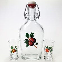 Sada vector - 1x velká láhev + 2x sklenice na panáky čirá s motivem ovoce (866/1193)