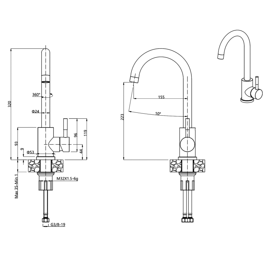 Samona - Dřezová baterie 32 cm granit/béžová