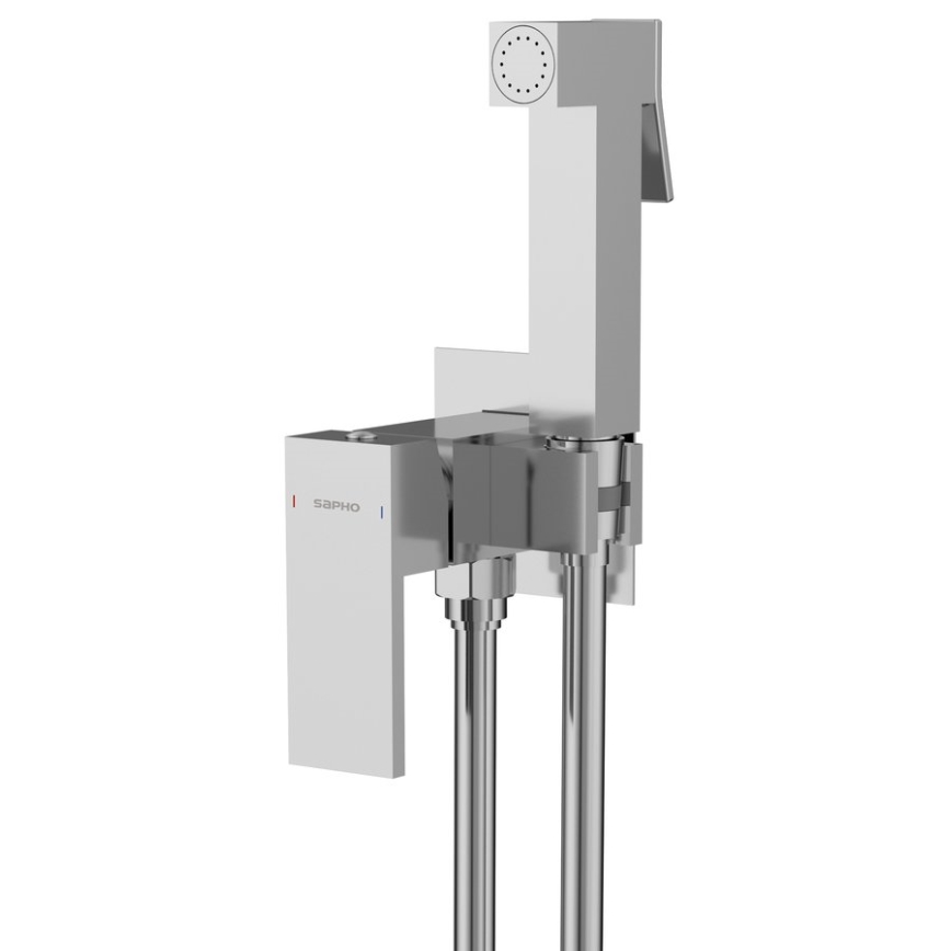 Sapho - Bidetová baterie se sprškou pro podomítkovou instalaci CUBEMIX hranatá/lesklý chrom