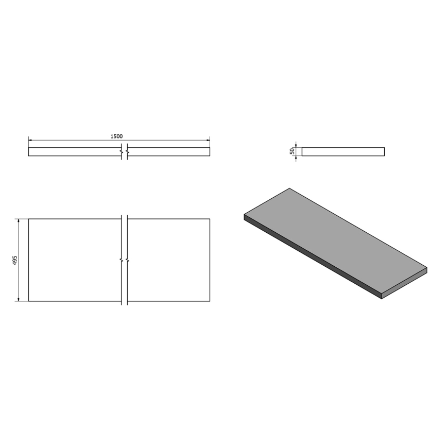 Sapho - Deska pod umyvadlo AVICE 150x49,5 cm šedá/cement