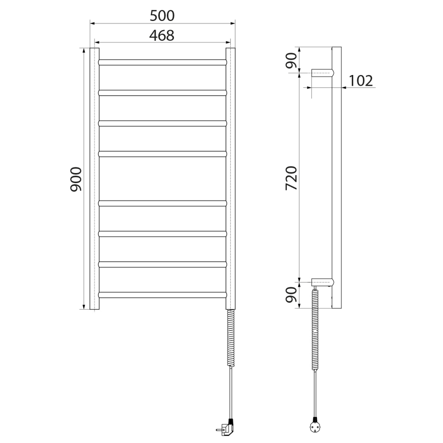 Sapho - Elektrický sušák na ručníky REDONDO 75W/230V 90 cm lesklý chrom pravá kulatý