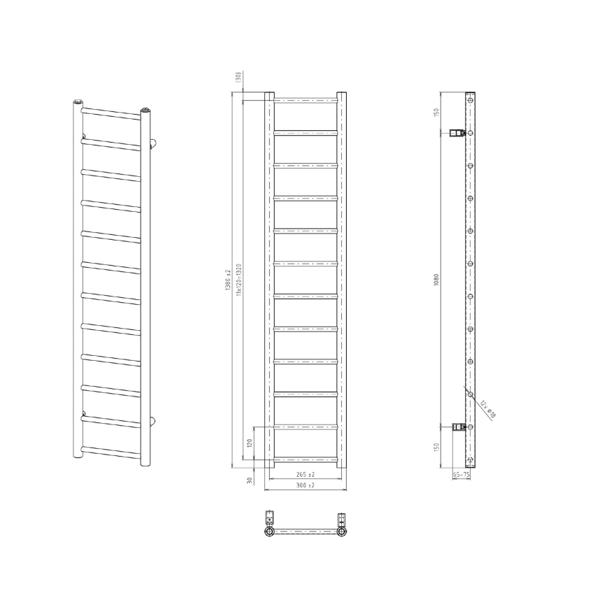 Sapho - Koupelnový radiátor DINA 278W 30x138 cm matná černá