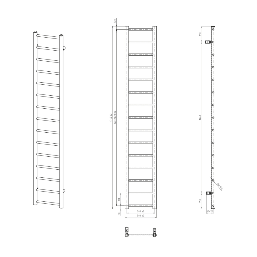 Sapho - Koupelnový radiátor DINA 335W 30x174 cm matná černá