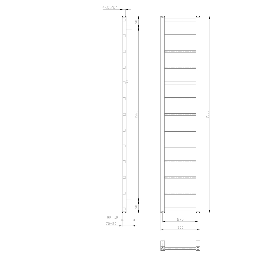 Sapho - Koupelnový radiátor METRO LIGHT 276W 30x150 cm bílá