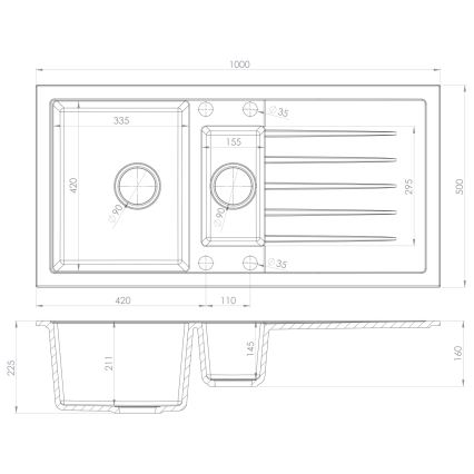 Sapho - Kuchyňský dřez 100x50 cm granit/bílá