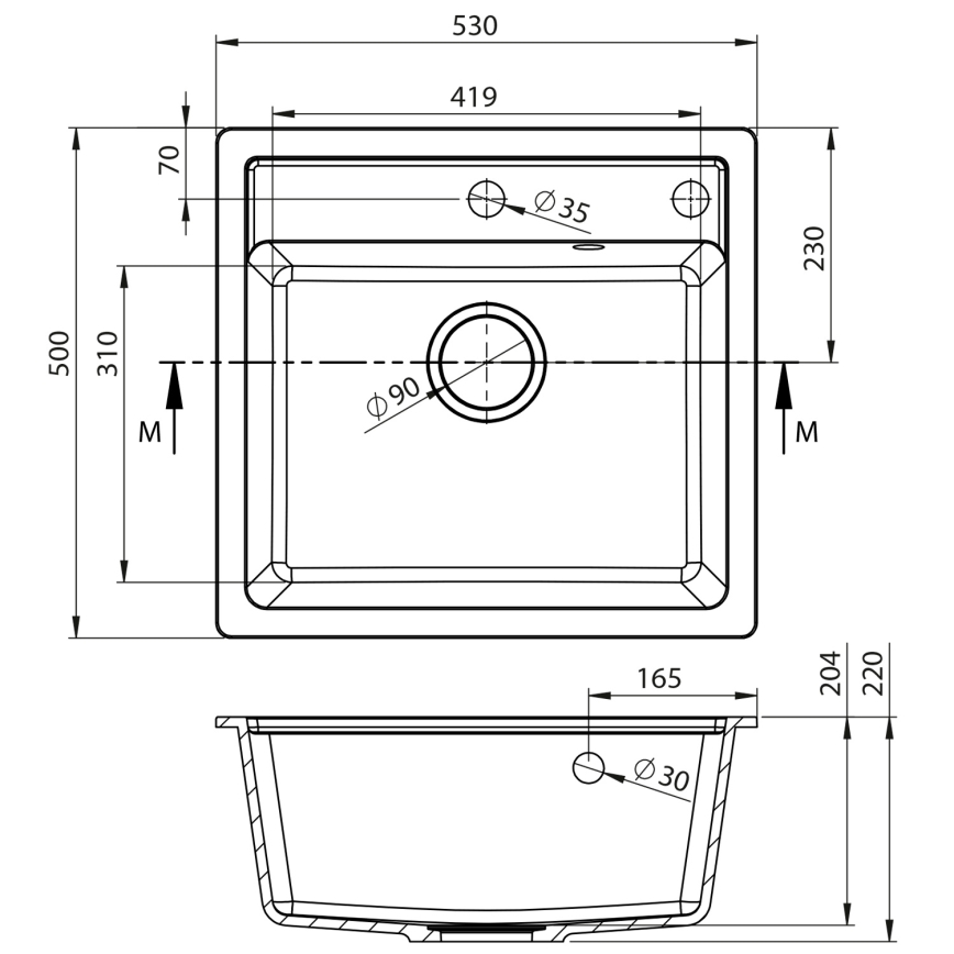 Sapho - Kuchyňský dřez 53x50 cm granit/bílá
