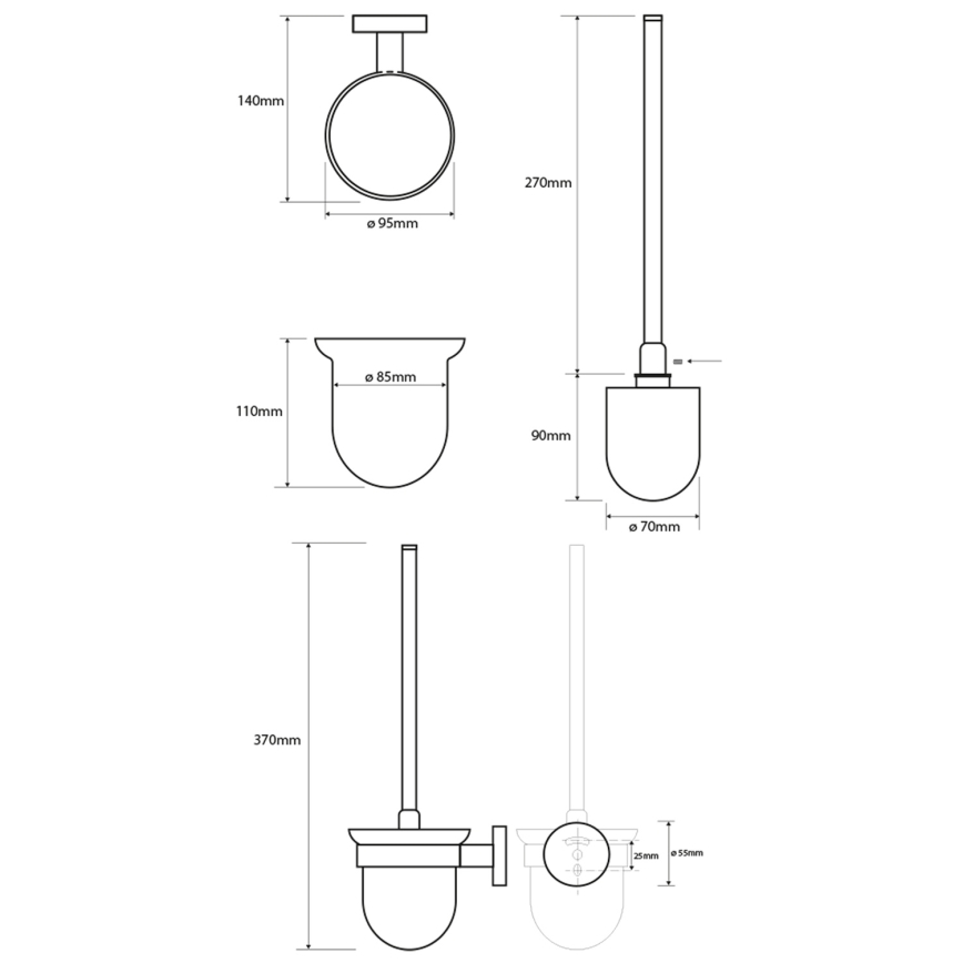 Sapho - Nástěnná WC štětka X-ROUND mléčné sklo/bílá