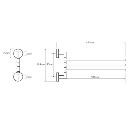 Sapho - Nástěnný věšák na ručníky otočný X-ROUND 19,5x45 cm lesklý chrom