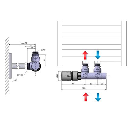 Sapho - Připojovací termostatická sada pro středové připojení TWIN levá/matná nerez