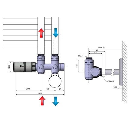 Sapho - Připojovací termostatická sada pro středové připojení TWIN COMBI levá/lesklý chrom