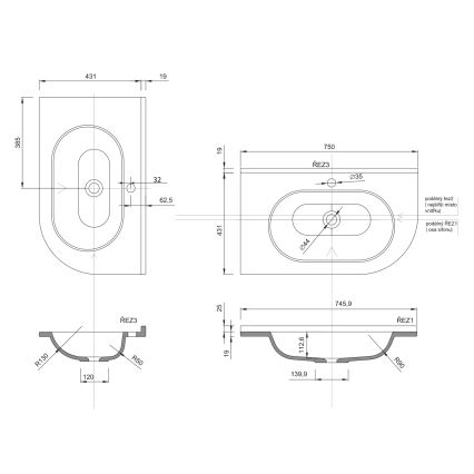Sapho - Rohové zápustné umyvadlo PULSE 75x43 cm mramor/bílá
