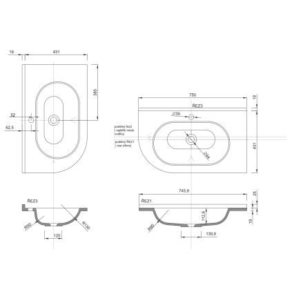 Sapho - Rohové zápustné umyvadlo PULSE 75x43 cm mramor/bílá