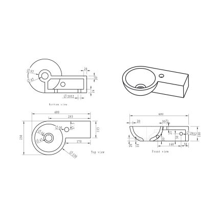 Sapho - Rohové závěsné umyvadlo BLOK 40x23 cm pravá/antracit