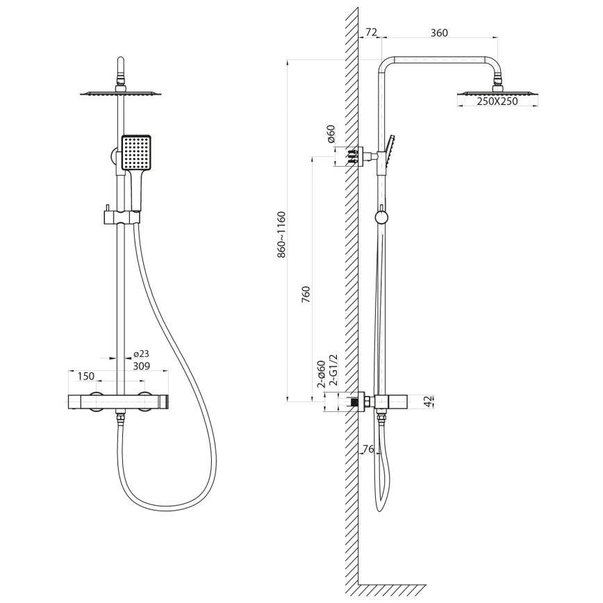 Sapho - Sprchová sada s baterií CUBEMIX matná černá