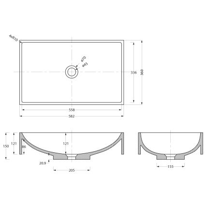 Sapho - Umyvadlo na desku 58x36 cm beton/černá