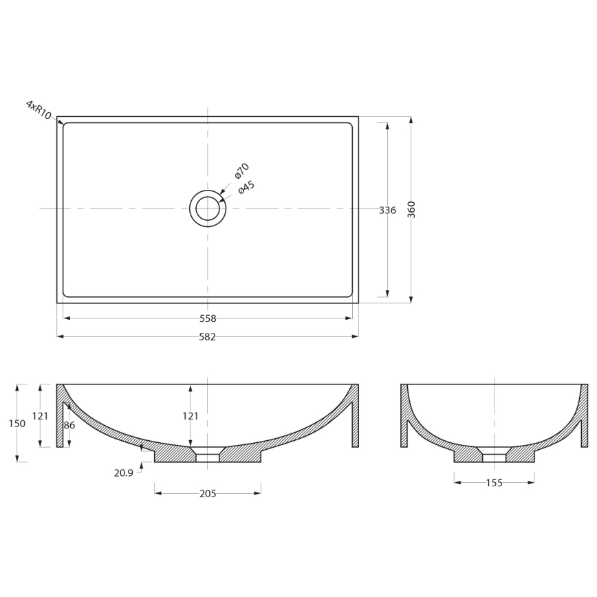 Sapho - Umyvadlo na desku 58x36 cm beton/černá