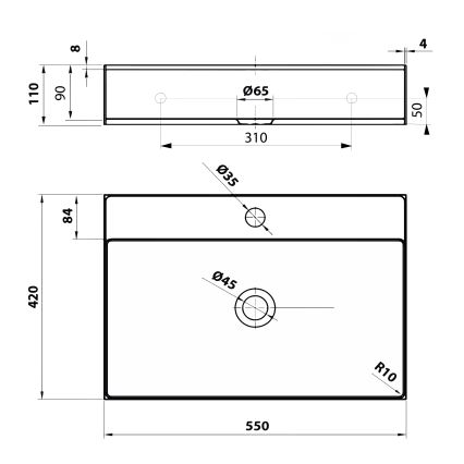 Sapho - Umyvadlo na desku AURUM 55x42 cm broušený nerez