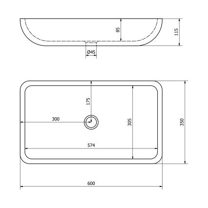 Sapho - Umyvadlo na desku BLOK 60x35 cm kámen/matná černá