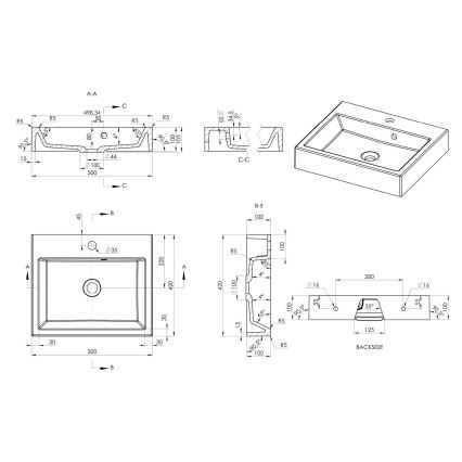 Sapho - Umyvadlo na desku ORINOKO 50x42 cm mramor/bílá