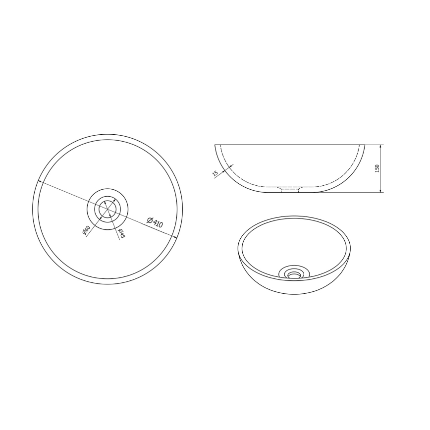 Sapho - Umyvadlo na desku PRIORI pr. 41 cm keramika/hnědá