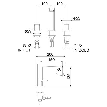 Sapho - Umyvadlová baterie 3-otvorová TURSI matná černá