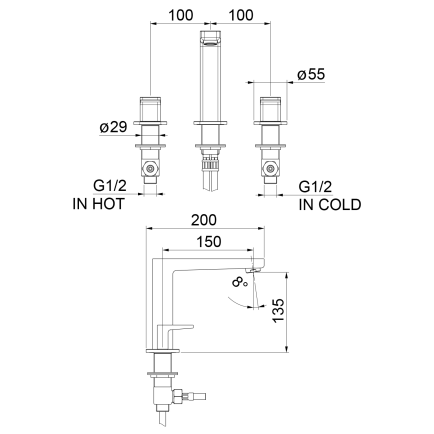 Sapho - Umyvadlová baterie 3-otvorová TURSI matná černá
