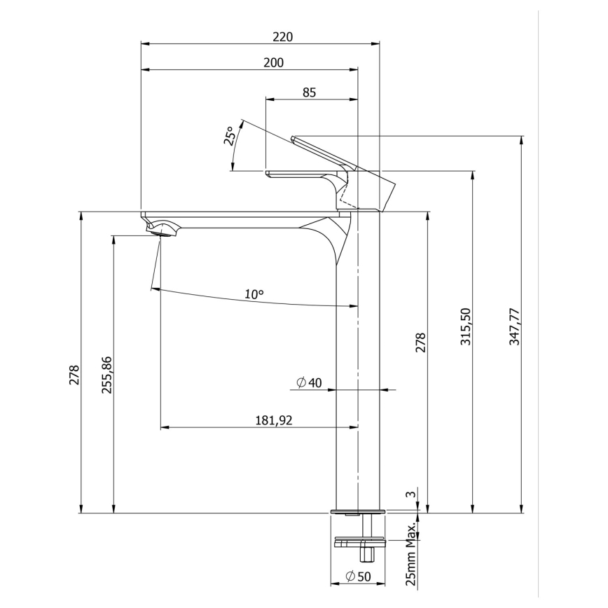 Sapho - Umyvadlová baterie PAX 31,5 cm matná černá