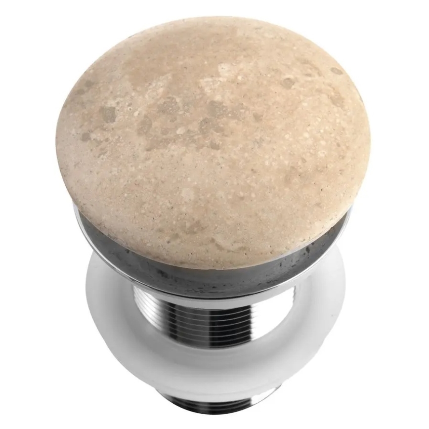 Sapho - Umyvadlová výpusť Click-Clack BLOK pr. 6,7 cm travertin/lesklý chrom